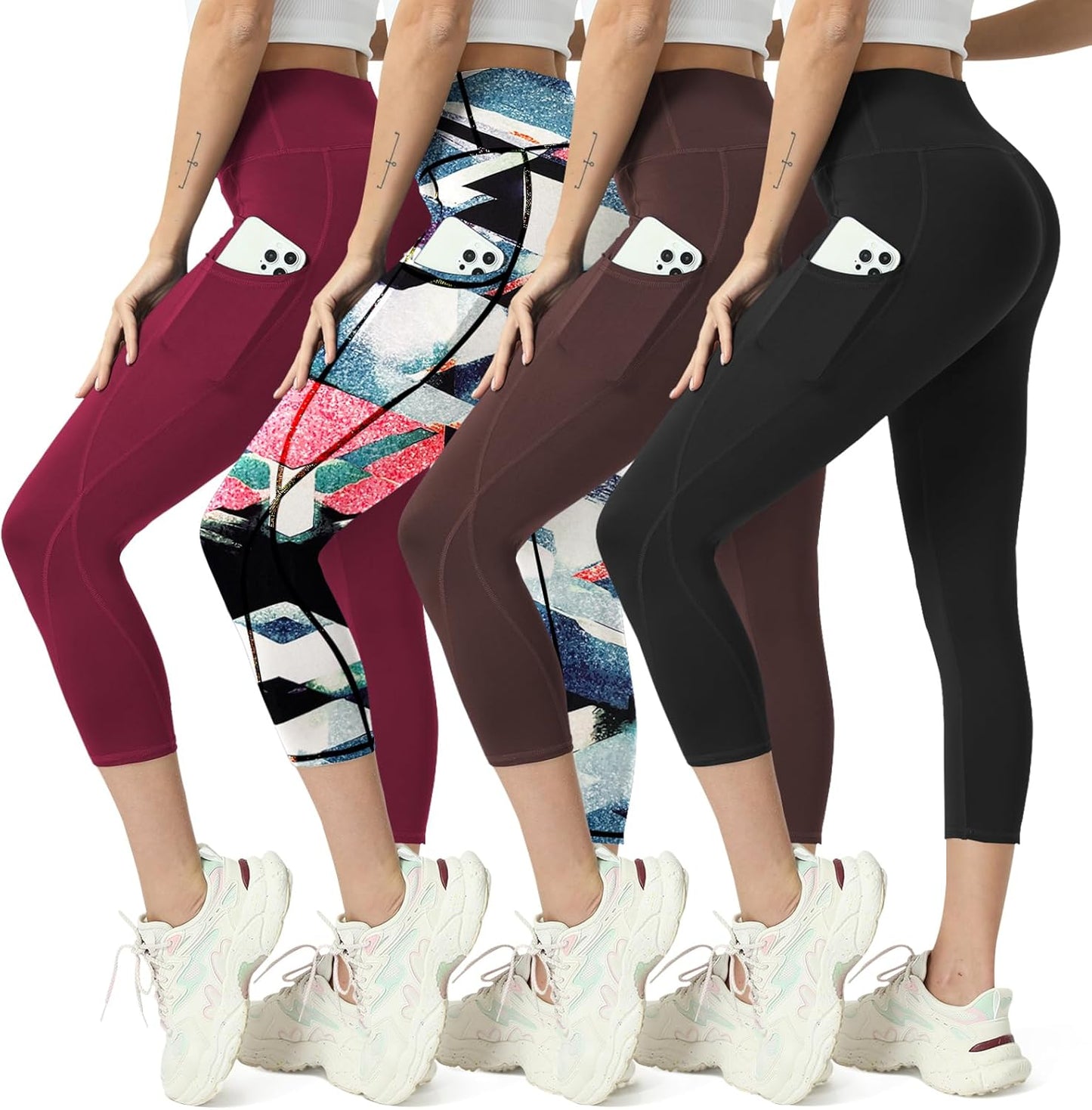 Capri Leggings for Women Yoga Pants Leggings with Pockets for Women | 4 Pack Capris for Women with Pockets Capri Pants, Summer Capri Pants for Women Plus Size Workout and Tummy Control Leggings
