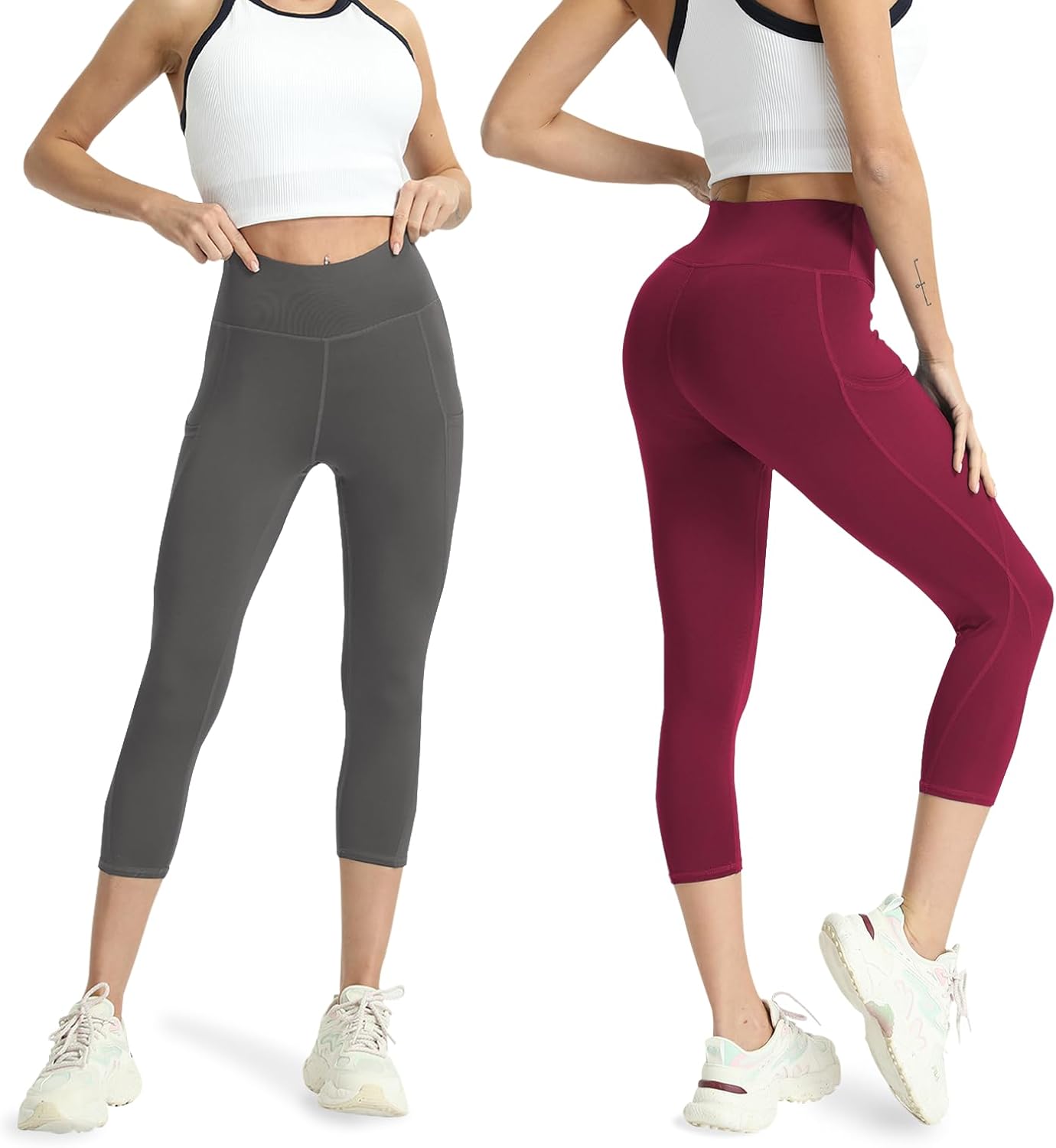 Capri Leggings for Women Yoga Pants Leggings with Pockets for Women | 4 Pack Capris for Women with Pockets Capri Pants, Summer Capri Pants for Women Plus Size Workout and Tummy Control Leggings
