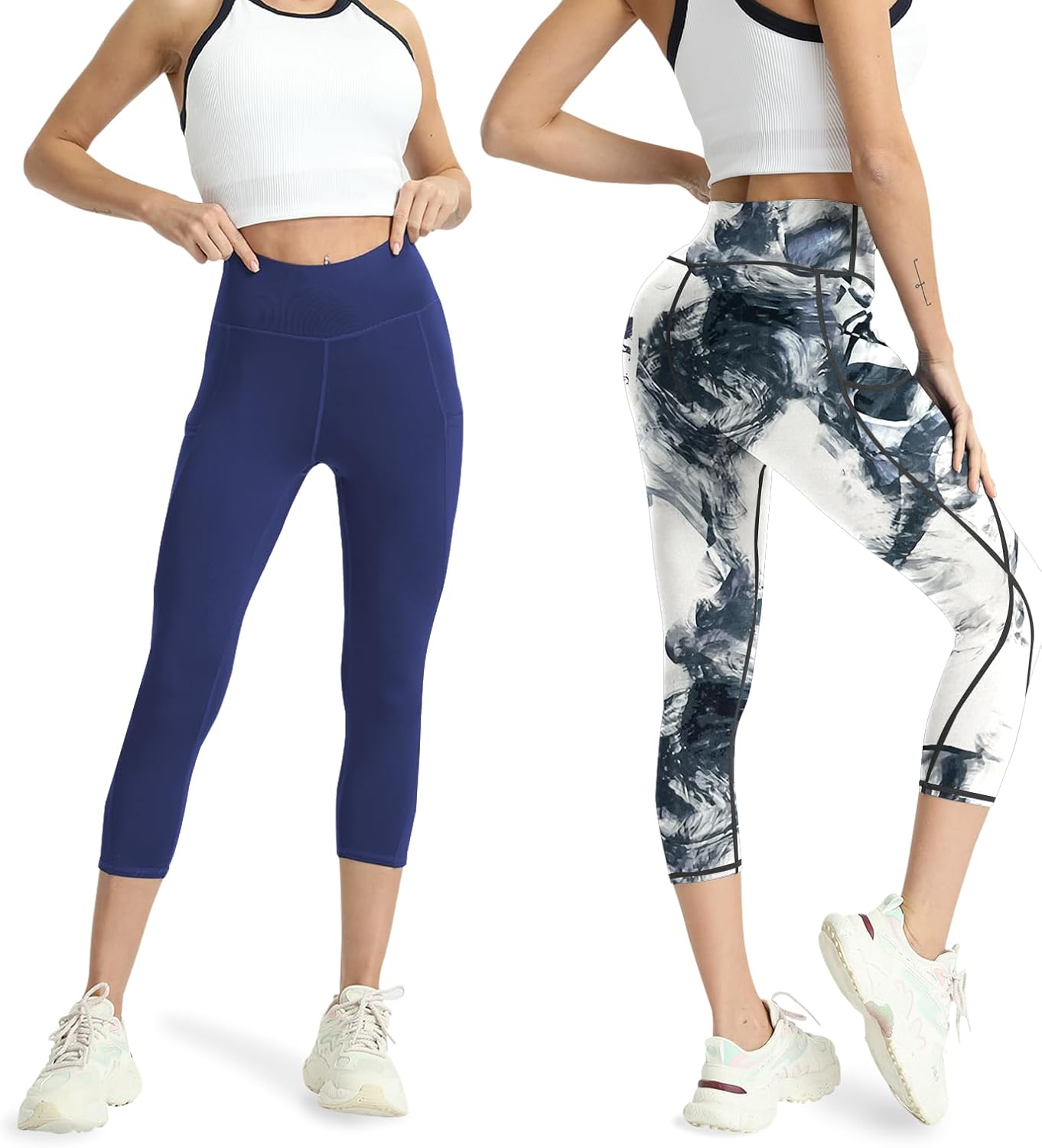 Capri Leggings for Women Yoga Pants Leggings with Pockets for Women | 4 Pack Capris for Women with Pockets Capri Pants, Summer Capri Pants for Women Plus Size Workout and Tummy Control Leggings
