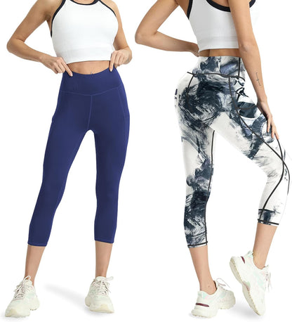 Capri Leggings for Women Yoga Pants Leggings with Pockets for Women | 4 Pack Capris for Women with Pockets Capri Pants, Summer Capri Pants for Women Plus Size Workout and Tummy Control Leggings
