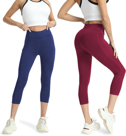 Capri Leggings for Women Yoga Pants Leggings with Pockets for Women | 4 Pack Capris for Women with Pockets Capri Pants, Summer Capri Pants for Women Plus Size Workout and Tummy Control Leggings