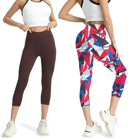 Capri Leggings for Women Yoga Pants Leggings with Pockets for Women | 4 Pack Capris for Women with Pockets Capri Pants, Summer Capri Pants for Women Plus Size Workout and Tummy Control Leggings