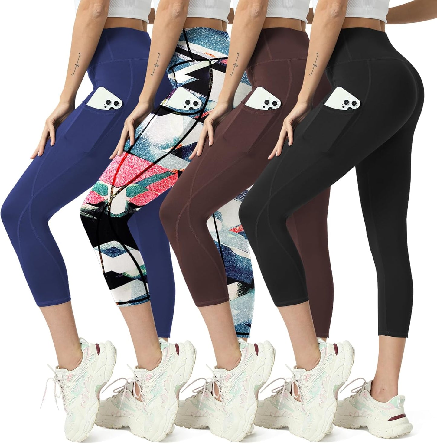 Capri Leggings for Women Yoga Pants Leggings with Pockets for Women | 4 Pack Capris for Women with Pockets Capri Pants, Summer Capri Pants for Women Plus Size Workout and Tummy Control Leggings