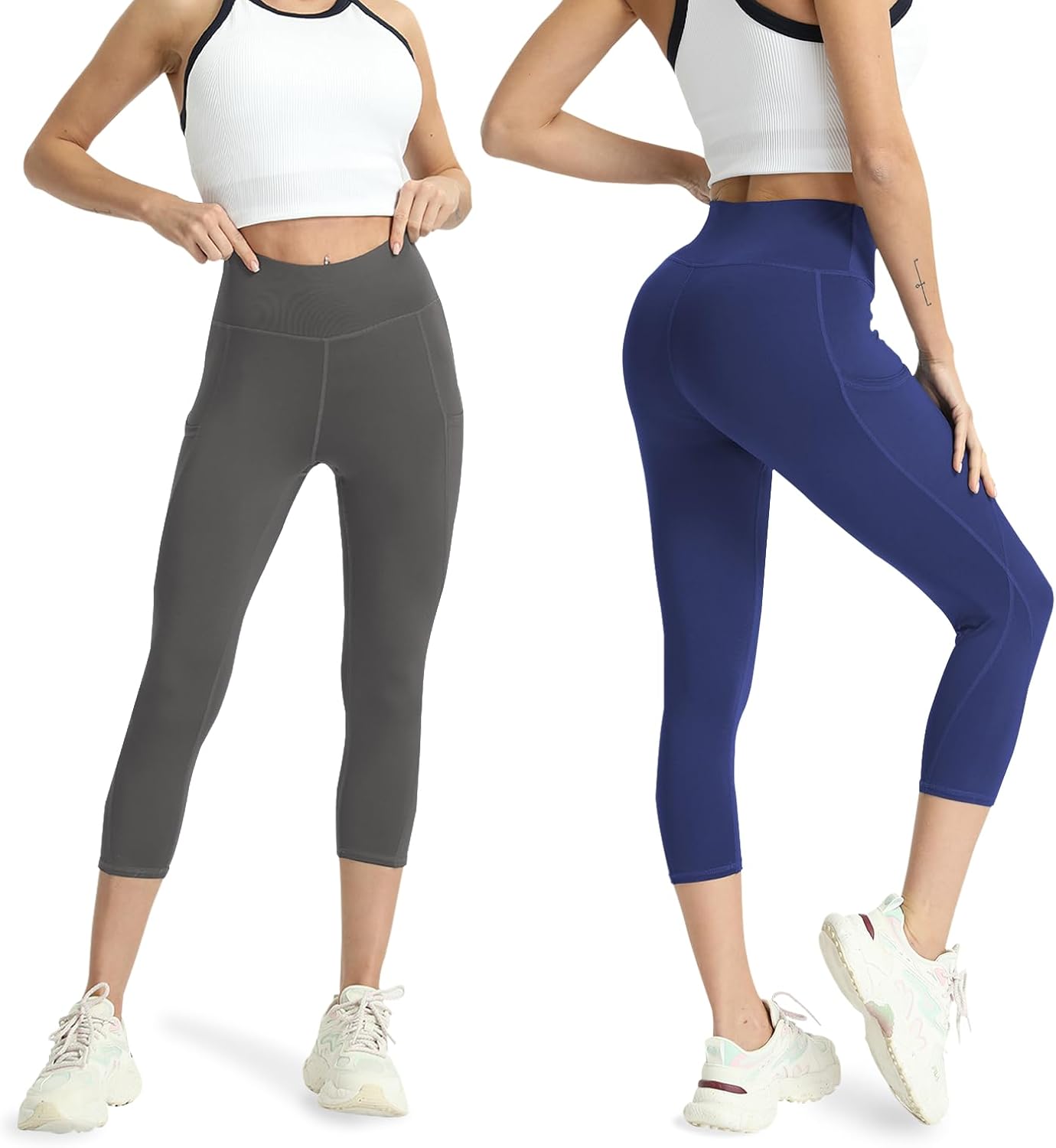 Capri Leggings for Women Yoga Pants Leggings with Pockets for Women | 4 Pack Capris for Women with Pockets Capri Pants, Summer Capri Pants for Women Plus Size Workout and Tummy Control Leggings