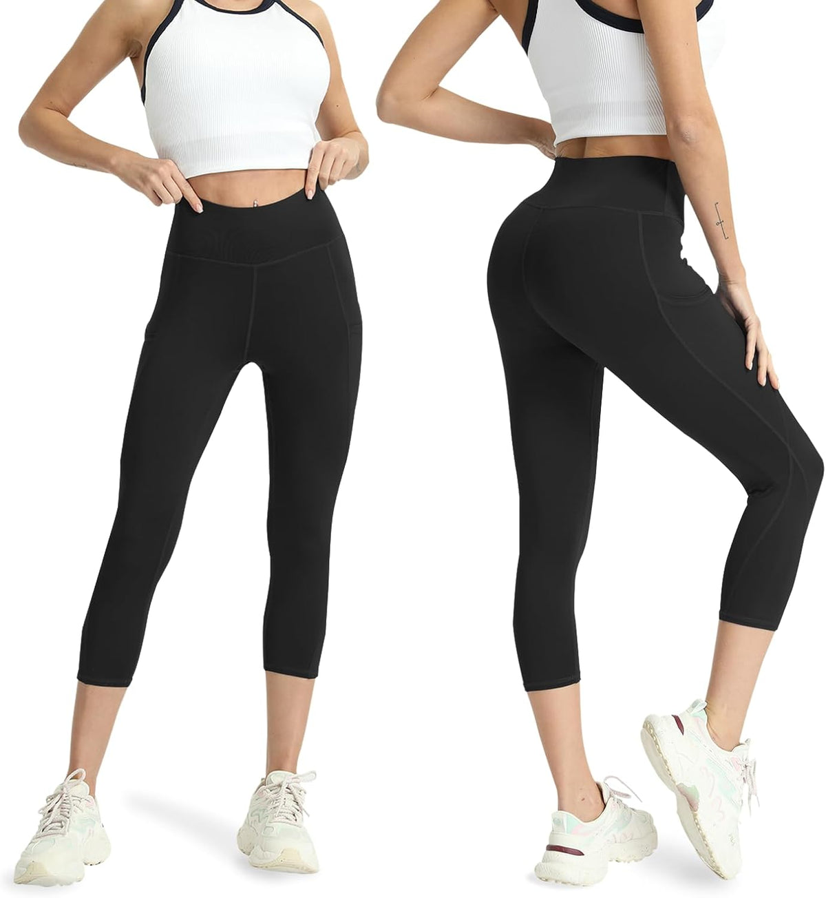 Capri Leggings for Women Yoga Pants Leggings with Pockets for Women | 4 Pack Capris for Women with Pockets Capri Pants, Summer Capri Pants for Women Plus Size Workout and Tummy Control Leggings