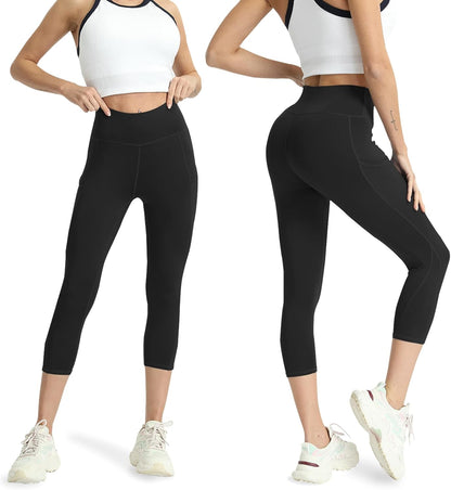 Capri Leggings for Women Yoga Pants Leggings with Pockets for Women | 4 Pack Capris for Women with Pockets Capri Pants, Summer Capri Pants for Women Plus Size Workout and Tummy Control Leggings