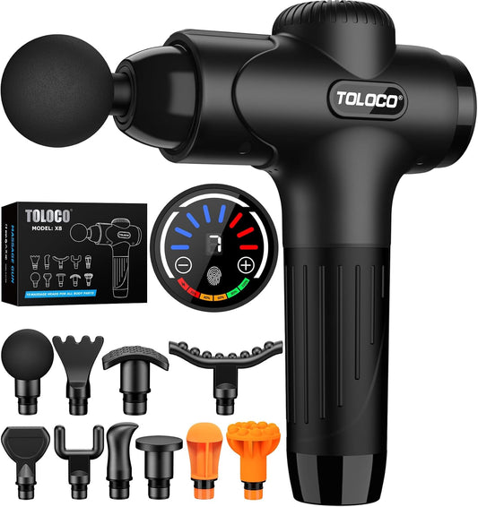 Massage Gun Deep Tissue, Percussion Massage Gun with 10 Replacement Heads, Super Quiet Portable Electric Massager for Athletes, Relax, Fathers Day Dad Gifts, Black