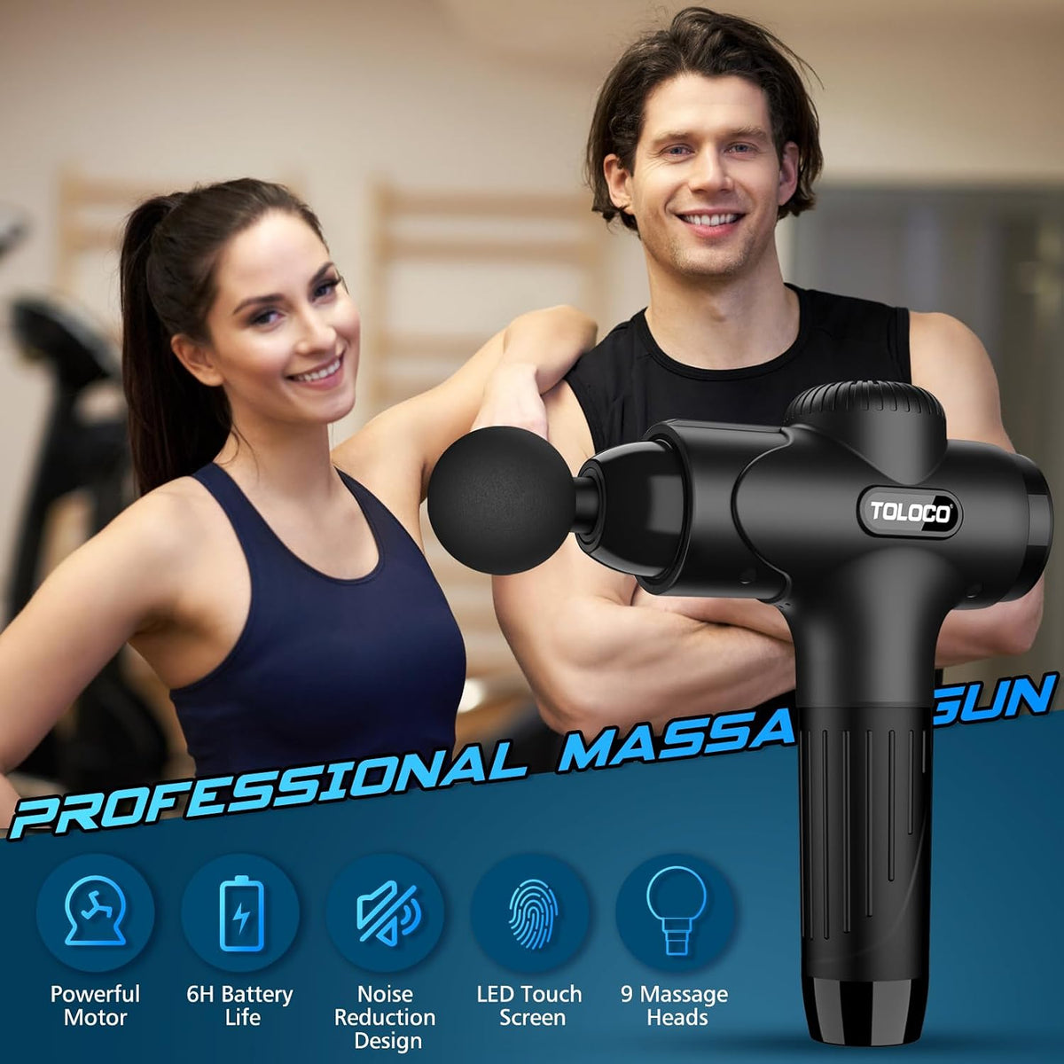 Massage Gun Deep Tissue, Percussion Massage Gun with 10 Replacement Heads, Super Quiet Portable Electric Massager for Athletes, Relax, Fathers Day Dad Gifts, Black