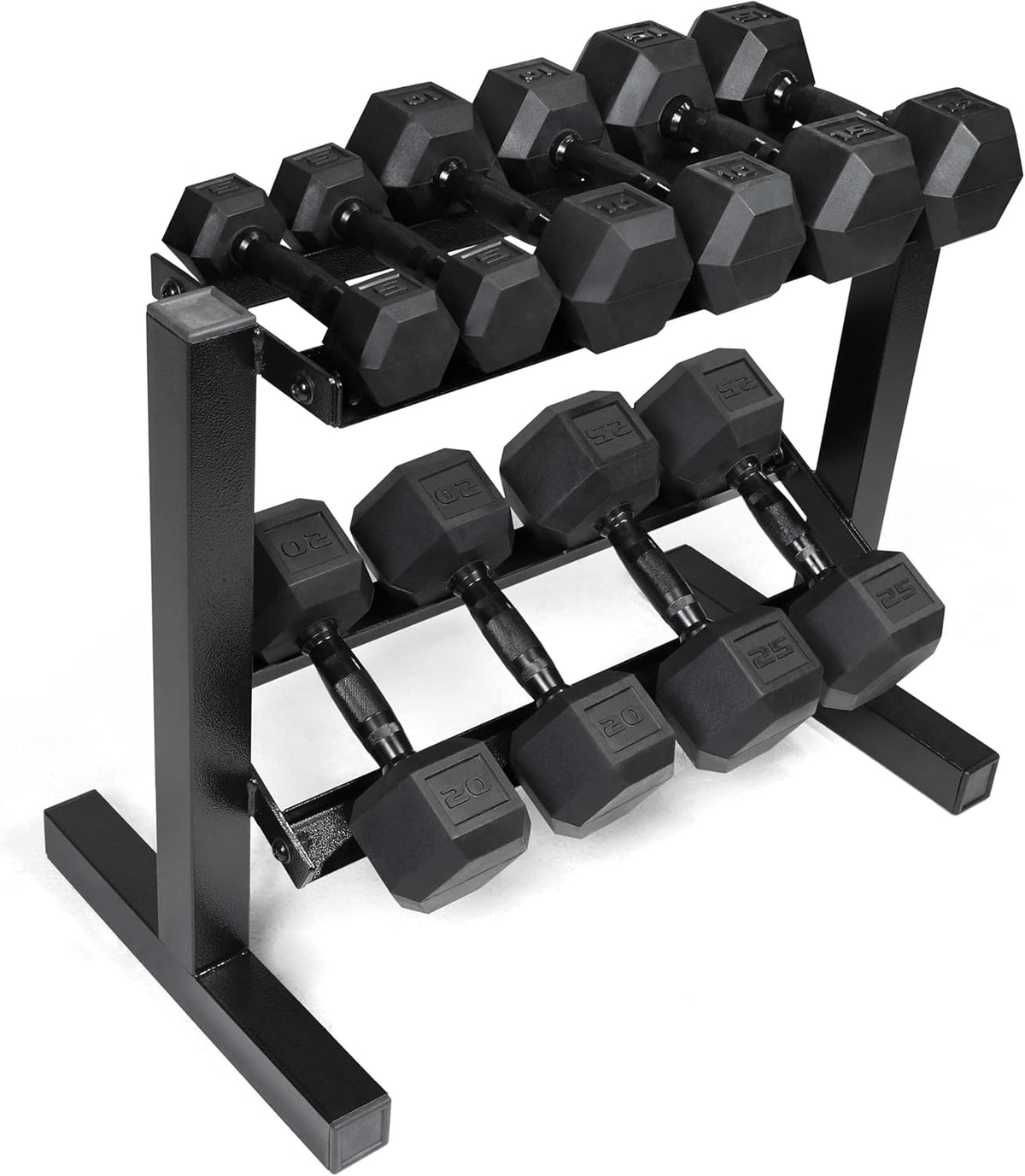150 LB Dumbbell Set with 2-Tier Rack, Rubber Hex Free Weights Set, Home Gym Weight Set with Horizontal Storage Rack for Strength Training