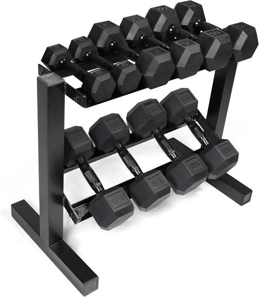 150 LB Dumbbell Set with 2-Tier Rack, Rubber Hex Free Weights Set, Home Gym Weight Set with Horizontal Storage Rack for Strength Training