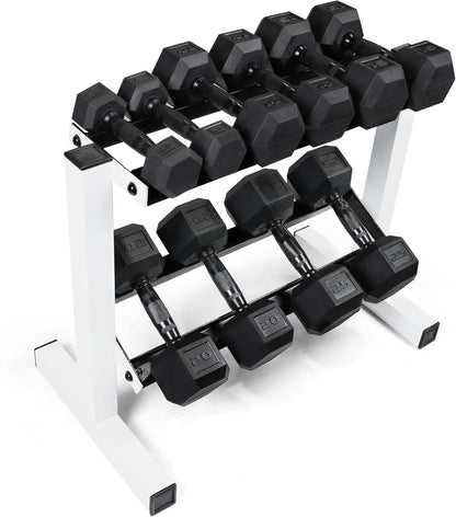 150 LB Dumbbell Set with 2-Tier Rack, Rubber Hex Free Weights Set, Home Gym Weight Set with Horizontal Storage Rack for Strength Training