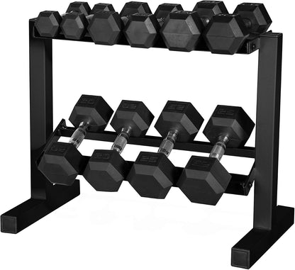 150 LB Dumbbell Set with 2-Tier Rack, Rubber Hex Free Weights Set, Home Gym Weight Set with Horizontal Storage Rack for Strength Training
