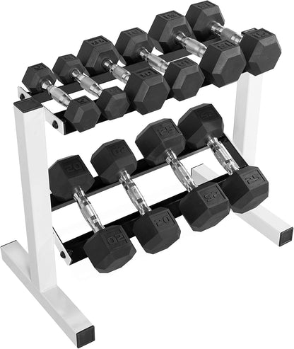 150 LB Dumbbell Set with 2-Tier Rack, Rubber Hex Free Weights Set, Home Gym Weight Set with Horizontal Storage Rack for Strength Training