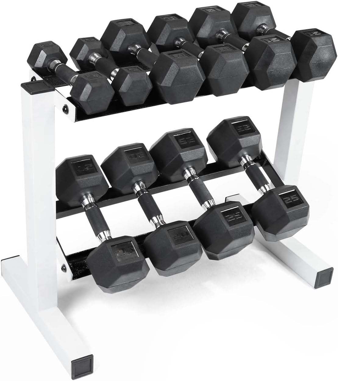 150 LB Dumbbell Set with 2-Tier Rack, Rubber Hex Free Weights Set, Home Gym Weight Set with Horizontal Storage Rack for Strength Training