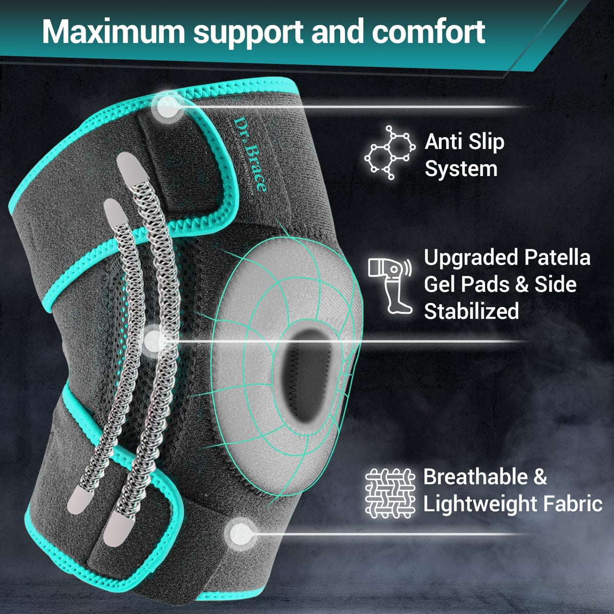 ELITE Knee Brace with Side Stabilizers & Patella Gel Pads for Maximum Knee Pain Support and fast recovery for men and women-Please Check How To Size Video (Mercury, Large)