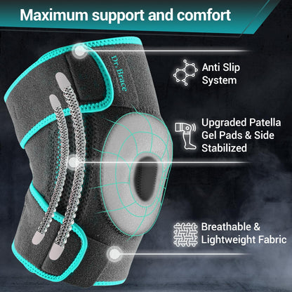 ELITE Knee Brace with Side Stabilizers & Patella Gel Pads for Maximum Knee Pain Support and fast recovery for men and women-Please Check How To Size Video (Mercury, Large)