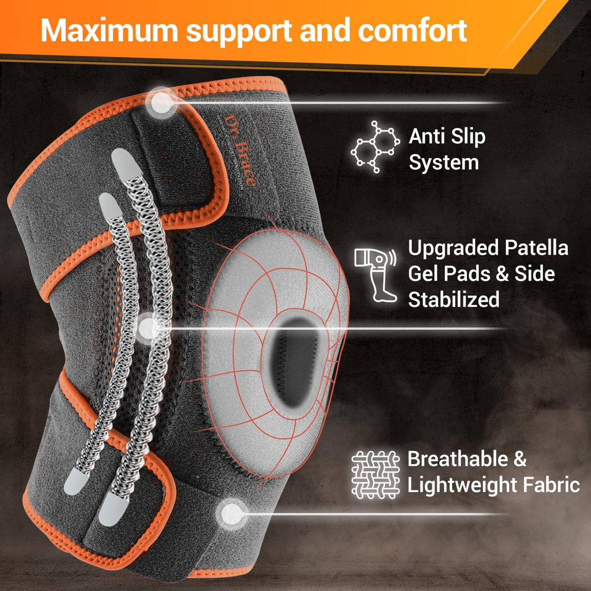 ELITE Knee Brace with Side Stabilizers & Patella Gel Pads for Maximum Knee Pain Support and fast recovery for men and women-Please Check How To Size Video (Mercury, Large)