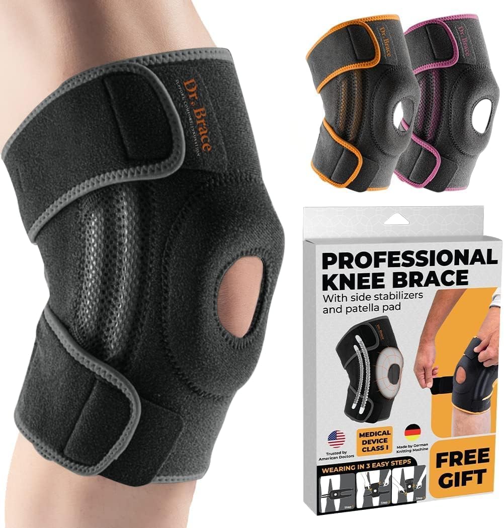 ELITE Knee Brace with Side Stabilizers & Patella Gel Pads for Maximum Knee Pain Support and fast recovery for men and women-Please Check How To Size Video (Mercury, Large)