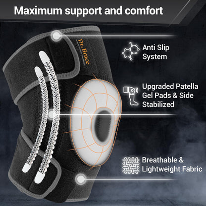 ELITE Knee Brace with Side Stabilizers & Patella Gel Pads for Maximum Knee Pain Support and fast recovery for men and women-Please Check How To Size Video (Mercury, Large)