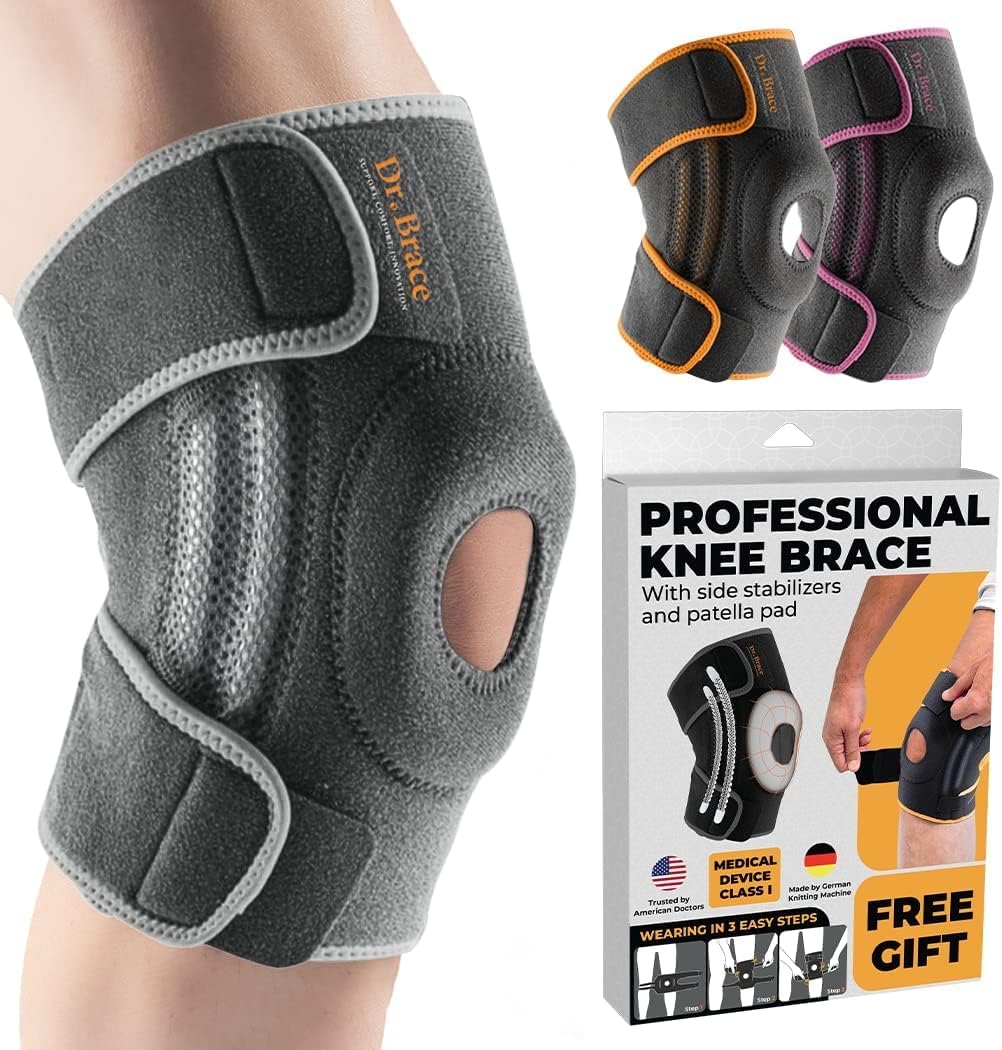 ELITE Knee Brace with Side Stabilizers & Patella Gel Pads for Maximum Knee Pain Support and fast recovery for men and women-Please Check How To Size Video (Mercury, Large)