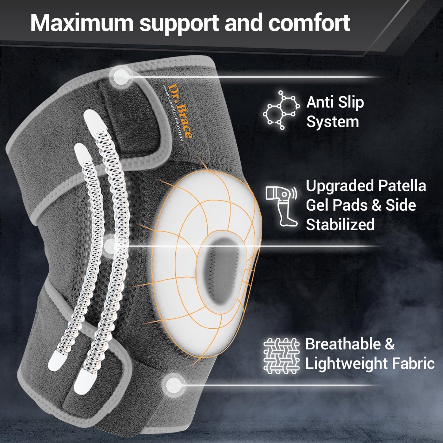 ELITE Knee Brace with Side Stabilizers & Patella Gel Pads for Maximum Knee Pain Support and fast recovery for men and women-Please Check How To Size Video (Mercury, Large)