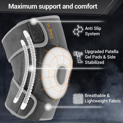 ELITE Knee Brace with Side Stabilizers & Patella Gel Pads for Maximum Knee Pain Support and fast recovery for men and women-Please Check How To Size Video (Mercury, Large)