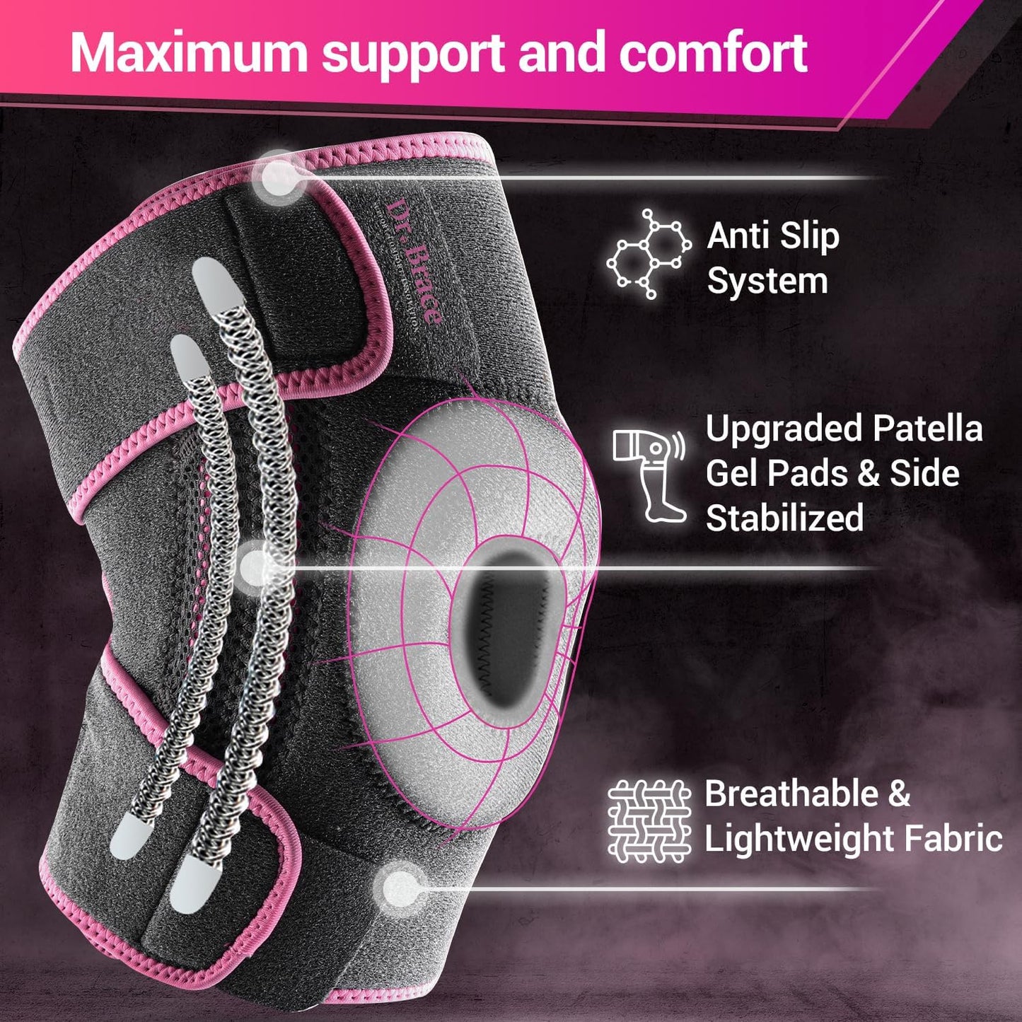 ELITE Knee Brace with Side Stabilizers & Patella Gel Pads for Maximum Knee Pain Support and fast recovery for men and women-Please Check How To Size Video (Mercury, Large)