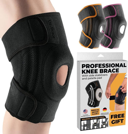 ELITE Knee Brace with Side Stabilizers & Patella Gel Pads for Maximum Knee Pain Support and fast recovery for men and women-Please Check How To Size Video (Mercury, Large)