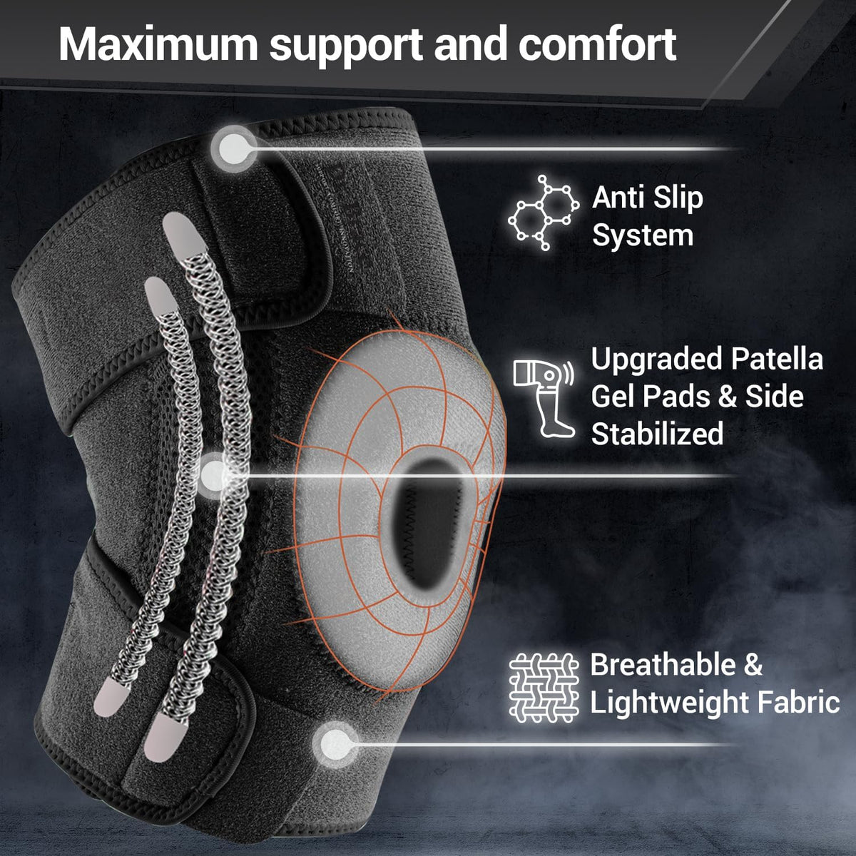 ELITE Knee Brace with Side Stabilizers & Patella Gel Pads for Maximum Knee Pain Support and fast recovery for men and women-Please Check How To Size Video (Mercury, Large)