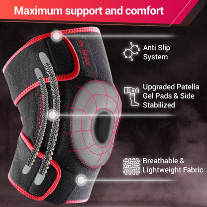 ELITE Knee Brace with Side Stabilizers & Patella Gel Pads for Maximum Knee Pain Support and fast recovery for men and women-Please Check How To Size Video (Mercury, Large)