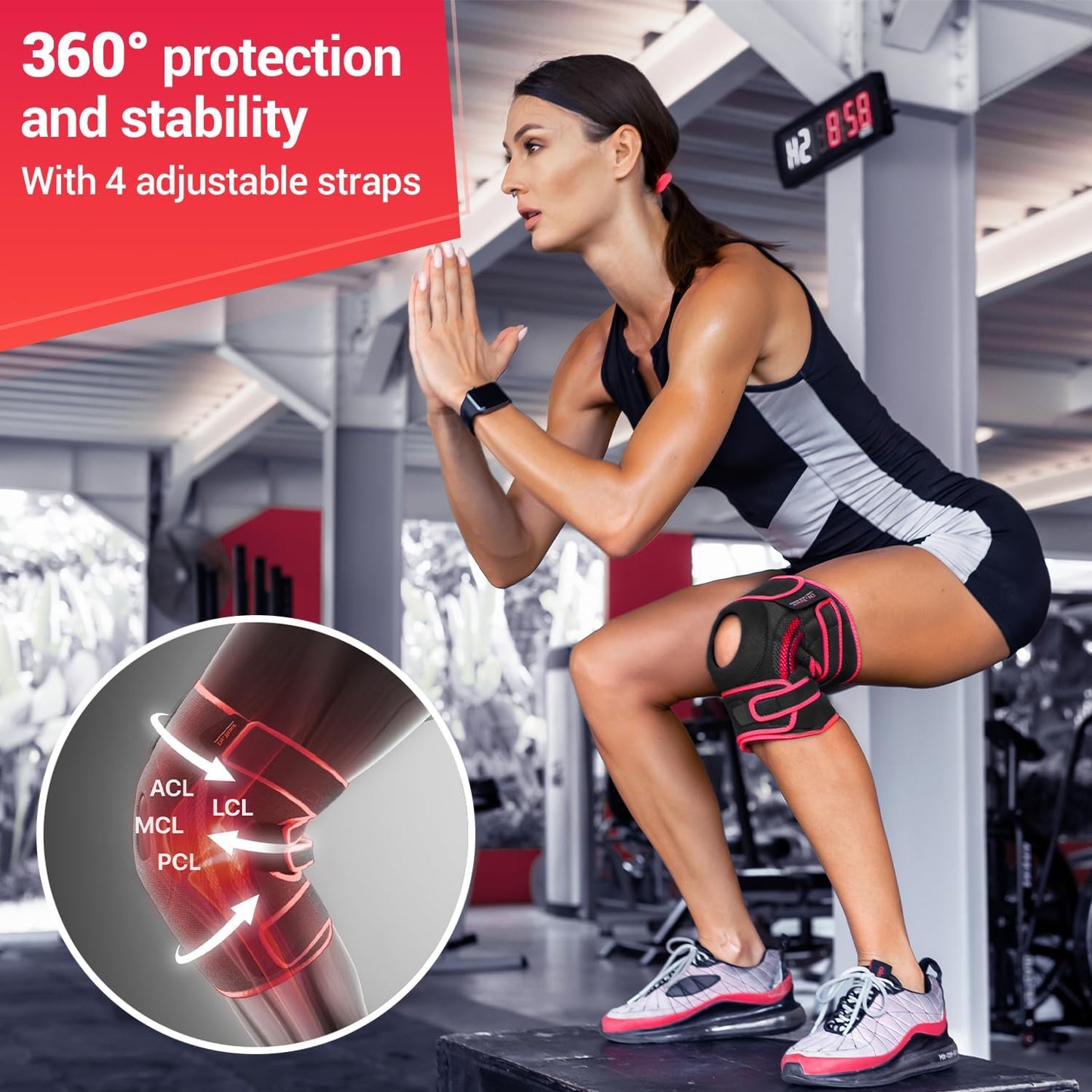 ELITE Knee Brace with Side Stabilizers & Patella Gel Pads for Maximum Knee Pain Support and fast recovery for men and women-Please Check How To Size Video (Mercury, Large)