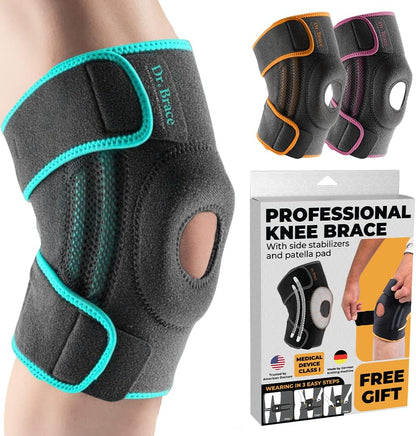 ELITE Knee Brace with Side Stabilizers & Patella Gel Pads for Maximum Knee Pain Support and fast recovery for men and women-Please Check How To Size Video (Mercury, Large)