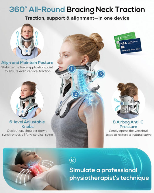 Cervical Neck Traction Device: Neck Stretcher for Cervical Pain Relief, Electric Air Pump with 3 Power Traction, Built-in 8 Airbag, Improved Stretcher for Neck Decompression and Neck Tension Relief
