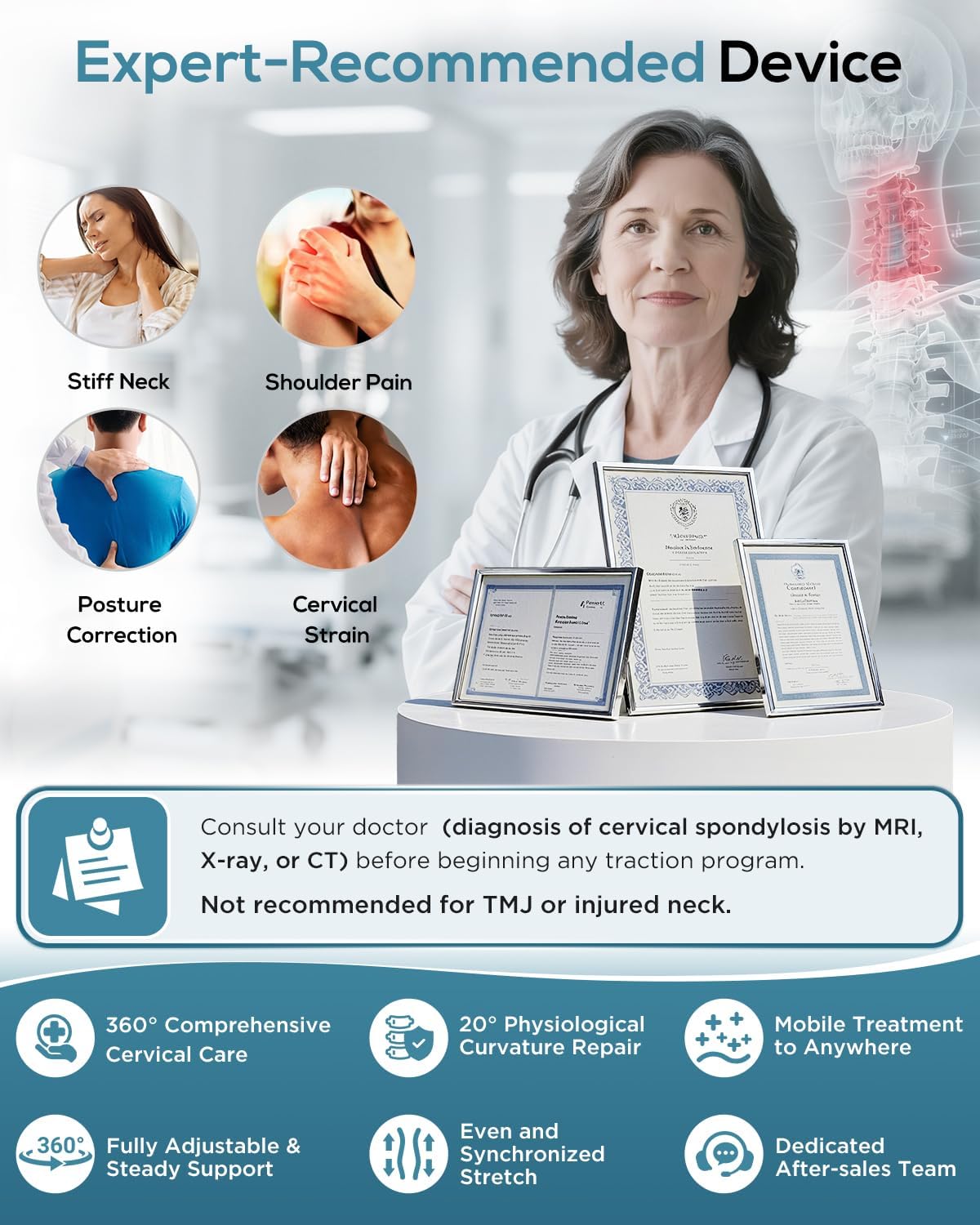 Cervical Neck Traction Device: Neck Stretcher for Cervical Pain Relief, Electric Air Pump with 3 Power Traction, Built-in 8 Airbag, Improved Stretcher for Neck Decompression and Neck Tension Relief