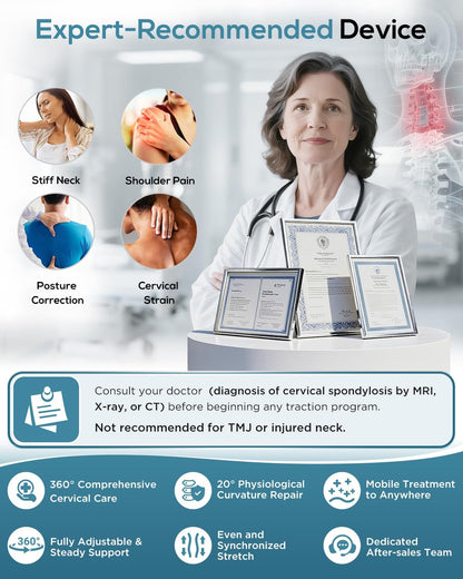 Cervical Neck Traction Device: Neck Stretcher for Cervical Pain Relief, Electric Air Pump with 3 Power Traction, Built-in 8 Airbag, Improved Stretcher for Neck Decompression and Neck Tension Relief