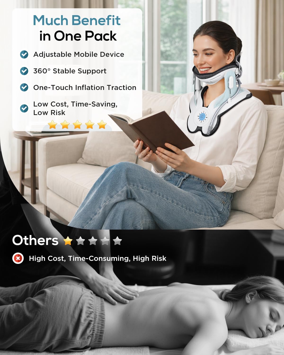 Cervical Neck Traction Device: Neck Stretcher for Cervical Pain Relief, Electric Air Pump with 3 Power Traction, Built-in 8 Airbag, Improved Stretcher for Neck Decompression and Neck Tension Relief