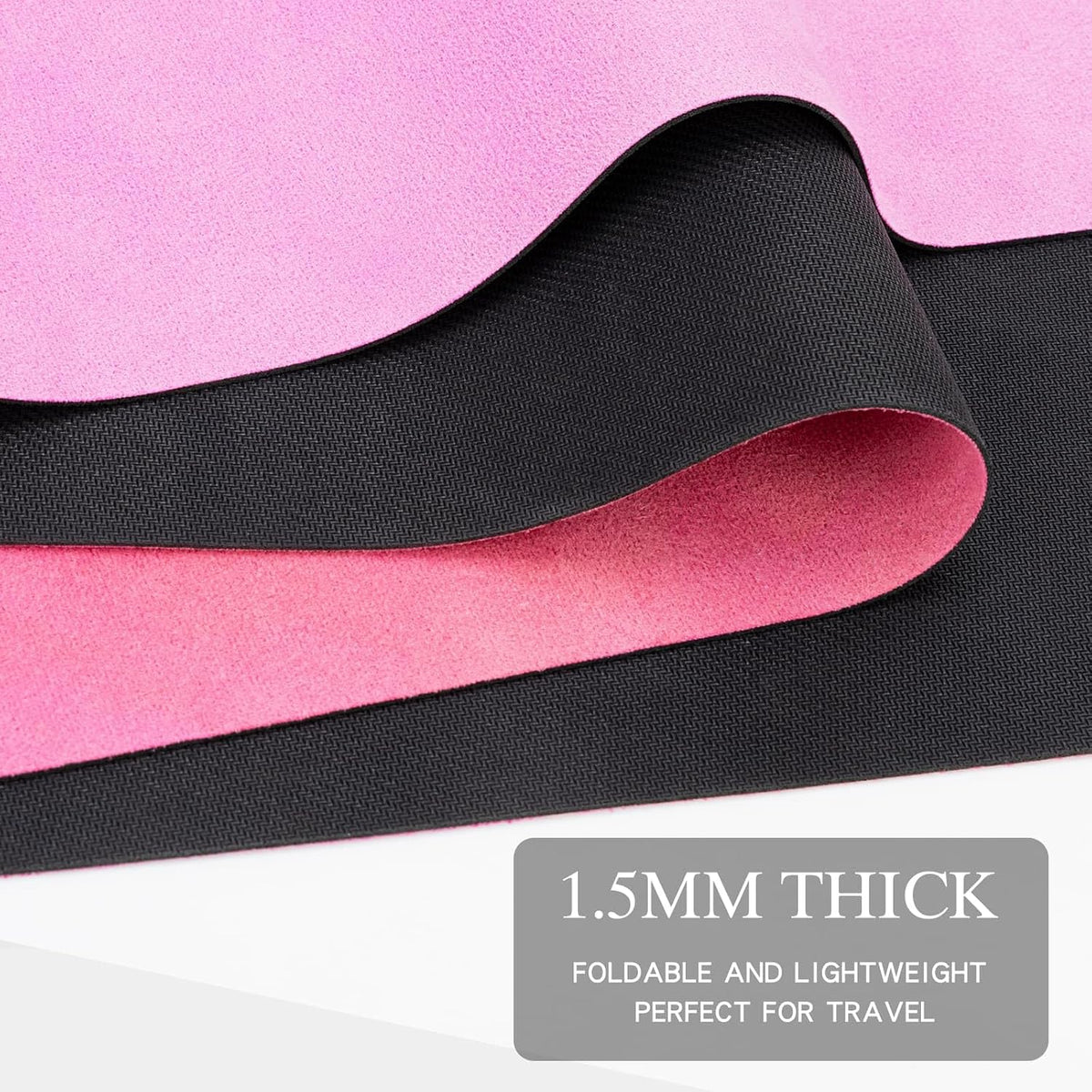 Foldable Yoga Mat, Non-slip Suede Fitness Mat With Carry Bag for Hot Yoga, Exercise, Pilates, 1.5mm Thick Lightweight Exercise Yoga Mat for Women