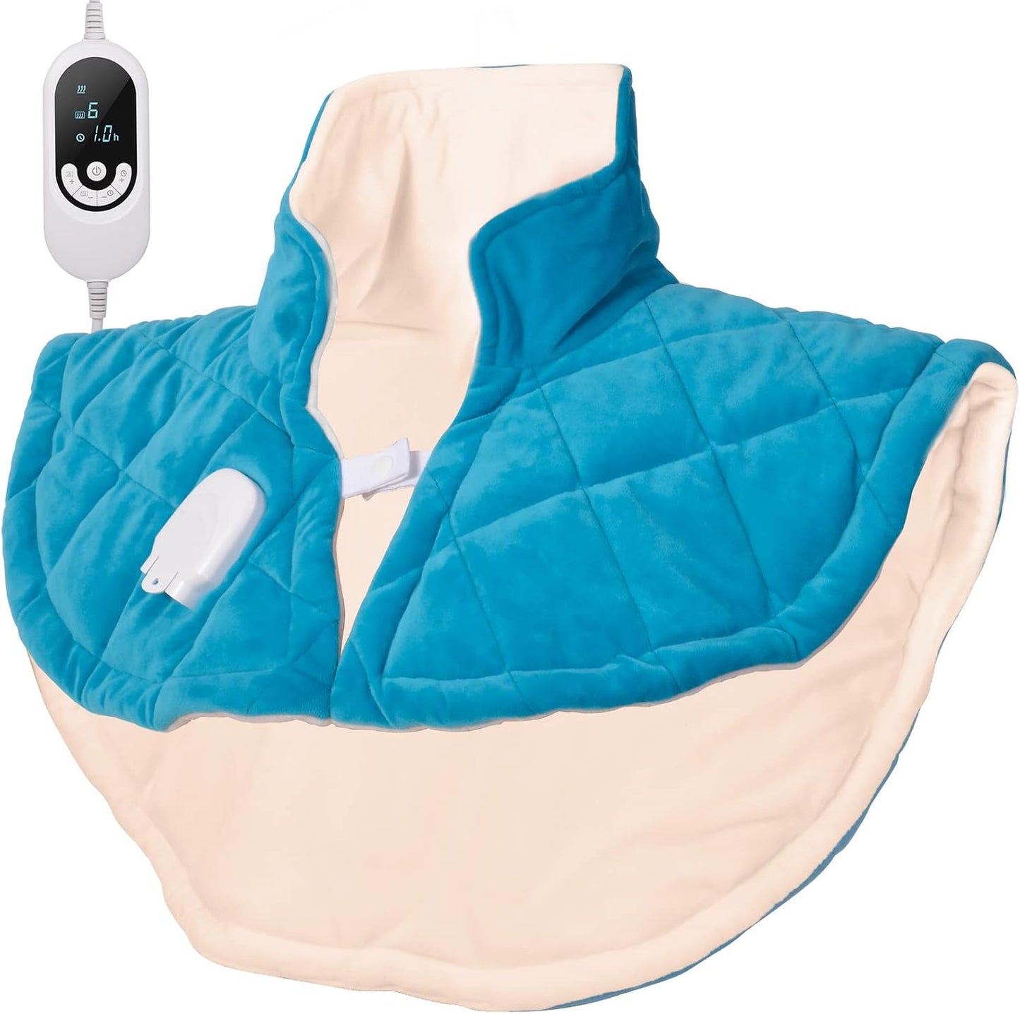 Electric Heating Pad for Neck and Shoulders, Shoulder Heating Pads, Weighted Neck Heating Pad for Pain Relief, 6 Heat Settings Far Infrared Heated Pad with Auto Off (Blue L)