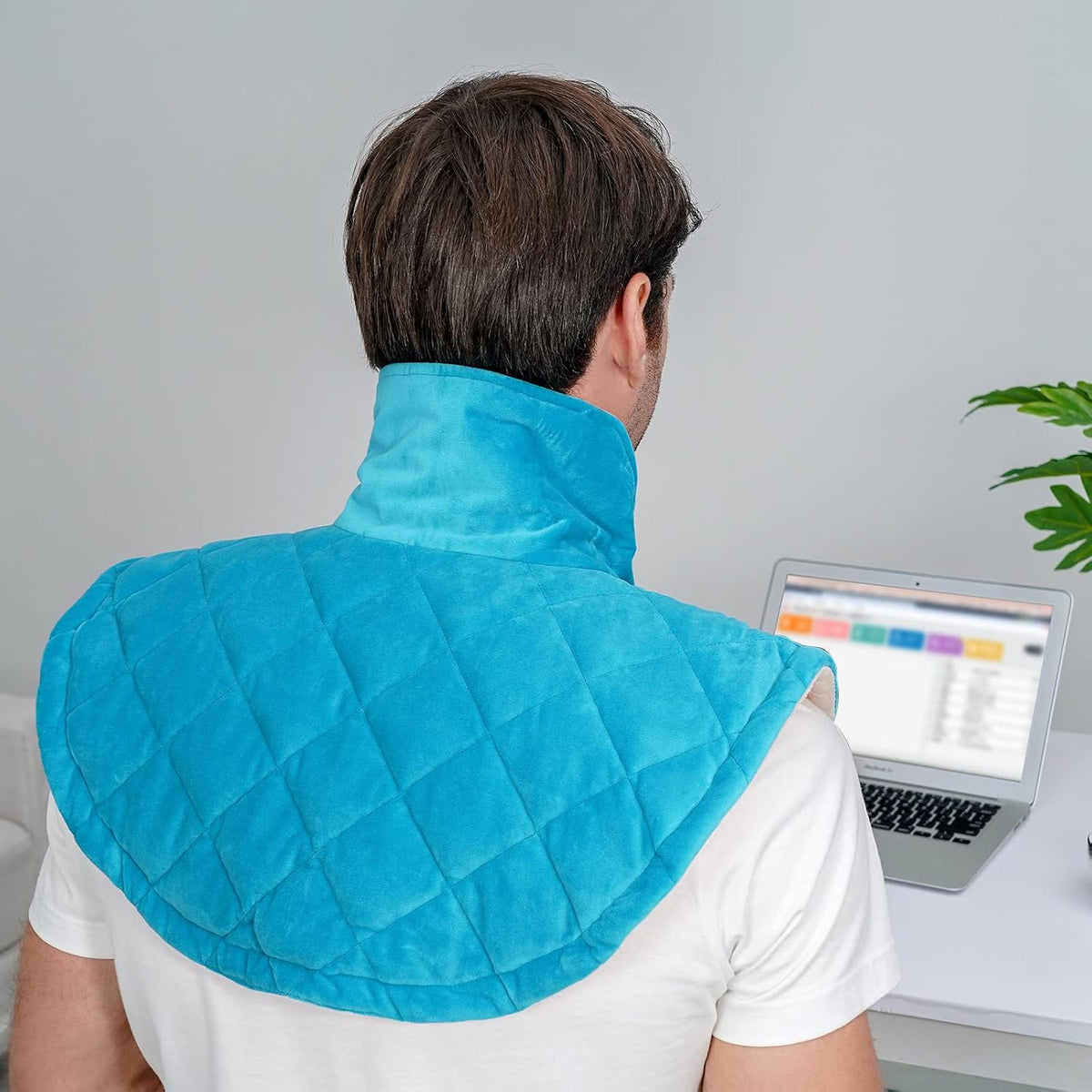 Electric Heating Pad for Neck and Shoulders, Shoulder Heating Pads, Weighted Neck Heating Pad for Pain Relief, 6 Heat Settings Far Infrared Heated Pad with Auto Off (Blue L)
