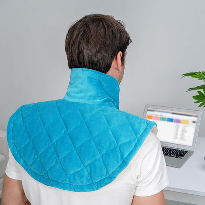 Electric Heating Pad for Neck and Shoulders, Shoulder Heating Pads, Weighted Neck Heating Pad for Pain Relief, 6 Heat Settings Far Infrared Heated Pad with Auto Off (Blue L)