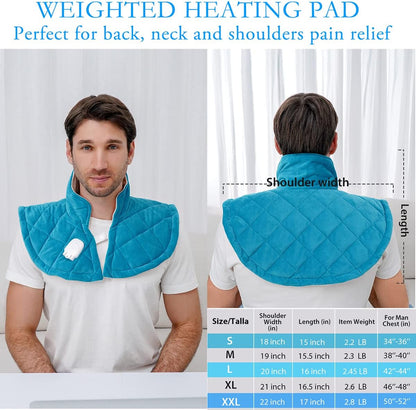 Electric Heating Pad for Neck and Shoulders, Shoulder Heating Pads, Weighted Neck Heating Pad for Pain Relief, 6 Heat Settings Far Infrared Heated Pad with Auto Off (Blue L)