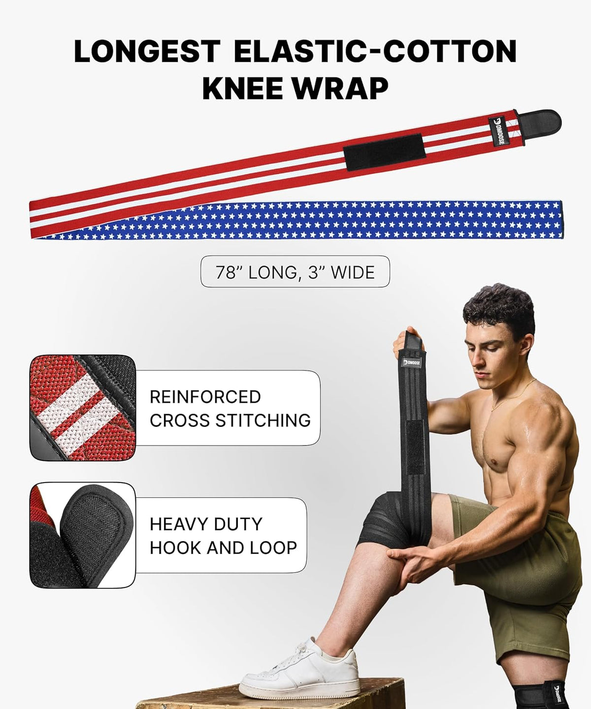 Knee Sleeves for Weightlifting (Pair) 78" Knee Wraps for Squats, Powerlifting & Joint Stability