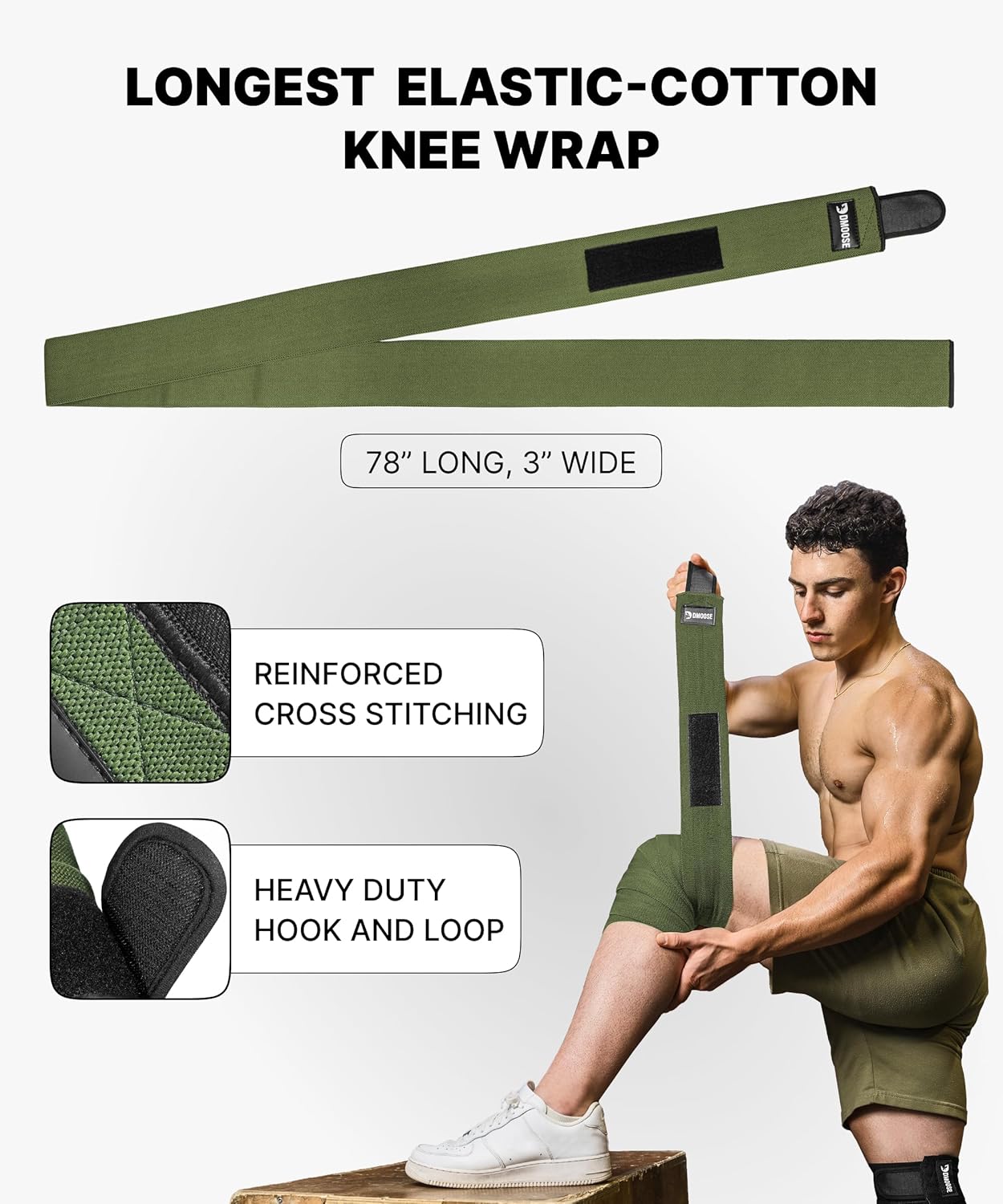 Knee Sleeves for Weightlifting (Pair) 78" Knee Wraps for Squats, Powerlifting & Joint Stability