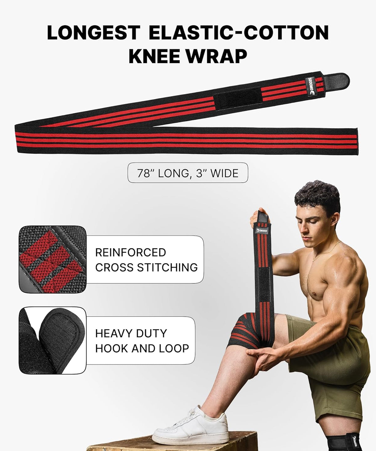 Knee Sleeves for Weightlifting (Pair) 78" Knee Wraps for Squats, Powerlifting & Joint Stability