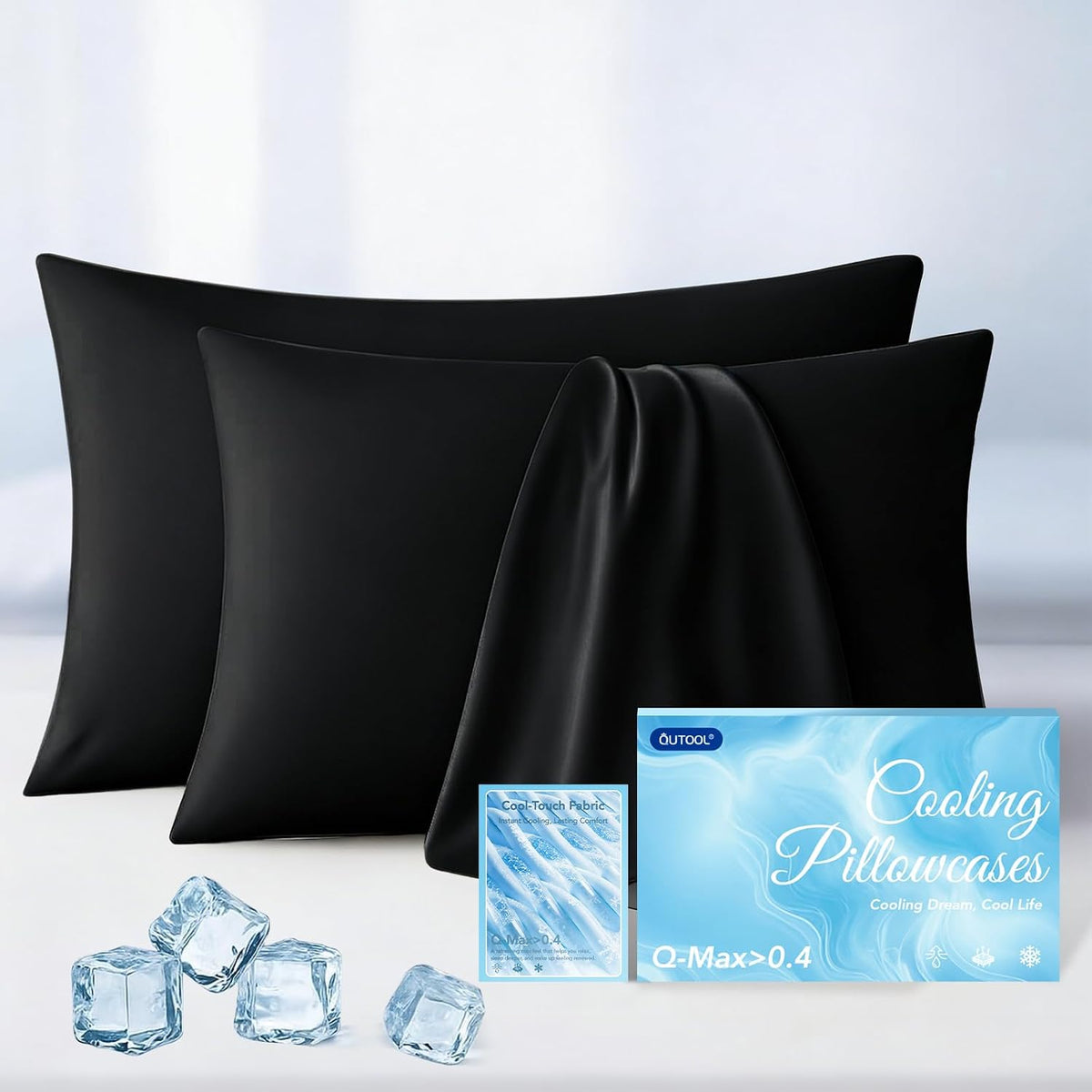 Luxury Cooling Pillowcases Queen Size 2 Pack, Q-Max>0.4 Cool Touch for Hot Sleepers&Night Sweats Beauty Sleep Anti-Frizz, Softer Than Silk Pillowcover Oeko-TEX Certified Champagne