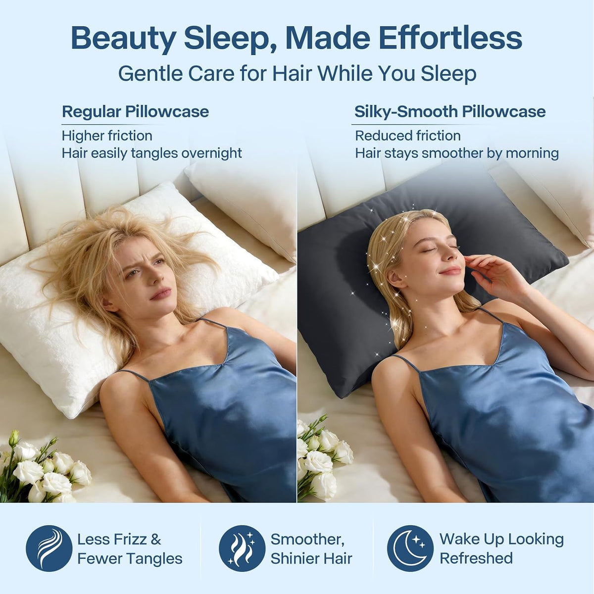 Luxury Cooling Pillowcases Queen Size 2 Pack, Q-Max>0.4 Cool Touch for Hot Sleepers&Night Sweats Beauty Sleep Anti-Frizz, Softer Than Silk Pillowcover Oeko-TEX Certified Champagne