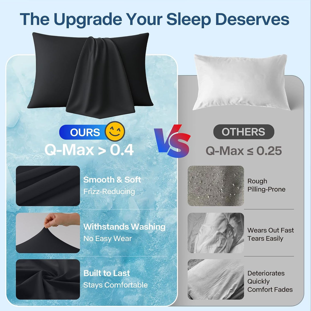 Luxury Cooling Pillowcases Queen Size 2 Pack, Q-Max>0.4 Cool Touch for Hot Sleepers&Night Sweats Beauty Sleep Anti-Frizz, Softer Than Silk Pillowcover Oeko-TEX Certified Champagne