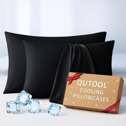 Luxury Cooling Pillowcases Queen Size 2 Pack, Q-Max>0.4 Cool Touch for Hot Sleepers&Night Sweats Beauty Sleep Anti-Frizz, Softer Than Silk Pillowcover Oeko-TEX Certified Champagne