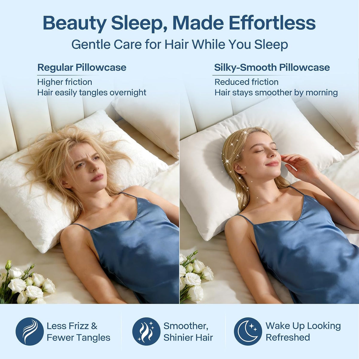Luxury Cooling Pillowcases Queen Size 2 Pack, Q-Max>0.4 Cool Touch for Hot Sleepers&Night Sweats Beauty Sleep Anti-Frizz, Softer Than Silk Pillowcover Oeko-TEX Certified Champagne