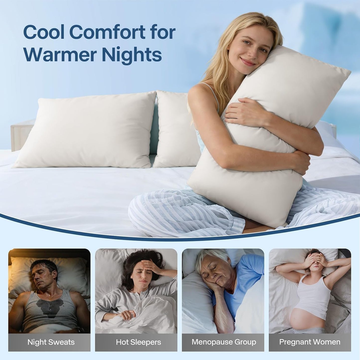 Luxury Cooling Pillowcases Queen Size 2 Pack, Q-Max>0.4 Cool Touch for Hot Sleepers&Night Sweats Beauty Sleep Anti-Frizz, Softer Than Silk Pillowcover Oeko-TEX Certified Champagne